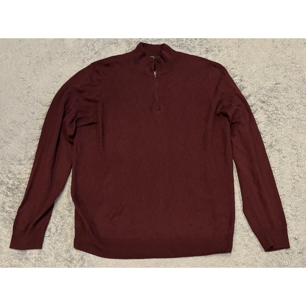 Michael Strahan Mens 2XL Red Maroon Argyle 1/4 Zip Sweater Modern Fit